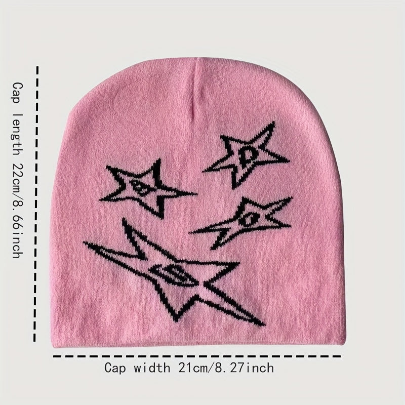 Warm Knit Beanie Hat with Star Pattern