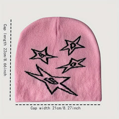 Warm Knit Beanie Hat with Star Pattern