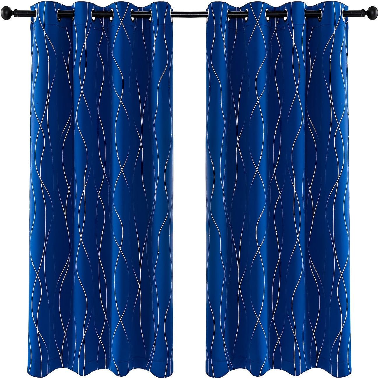 Eyelet Thermal Blackout Curtain Wave Line Dots Bedroom Living Room Decor