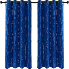 Eyelet Thermal Blackout Curtain Wave Line Dots Bedroom Living Room Decor