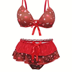 Heart Print Bra & Panty Lingerie Set