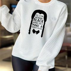 Women's Plus Size Graphic Print Waffle Long Sleeve Pajama Top