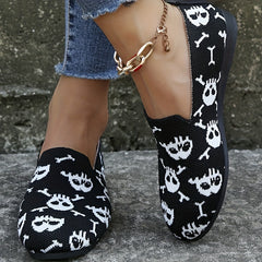 Women's Skull Pattern Halloween Flats Soft Sole Slip On Ballet Shoes