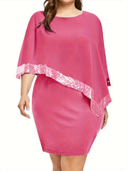 Solid Contrast Sequin Trim Cold Shoulder Formal Dress