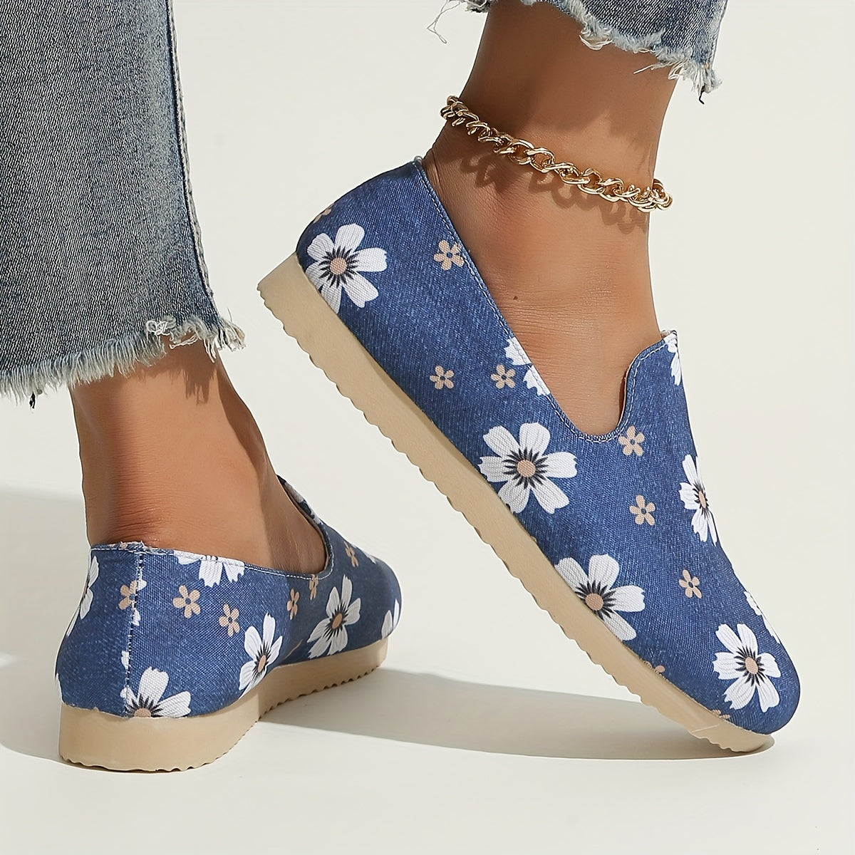 Women's Floral Print Loafers Slip On Canvas Shoes