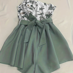 Floral Print One Shoulder Belted Romper Jumpsuit Casual Sleeveless