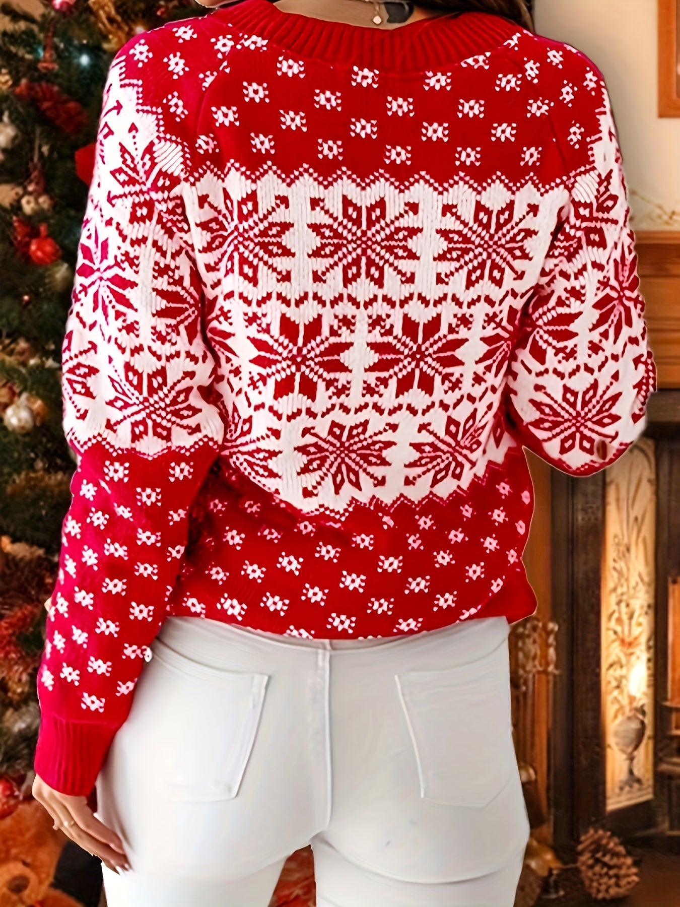 Colorblock Snowflake Print Christmas Sweater