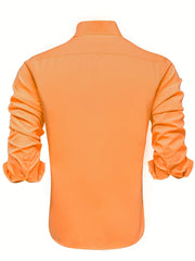Men's Plain Button Up Regular Fit Long Sleeve Shirt in Orange