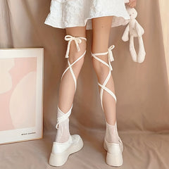 Criss Cross Strappy Lace Mesh Socks Lolita
