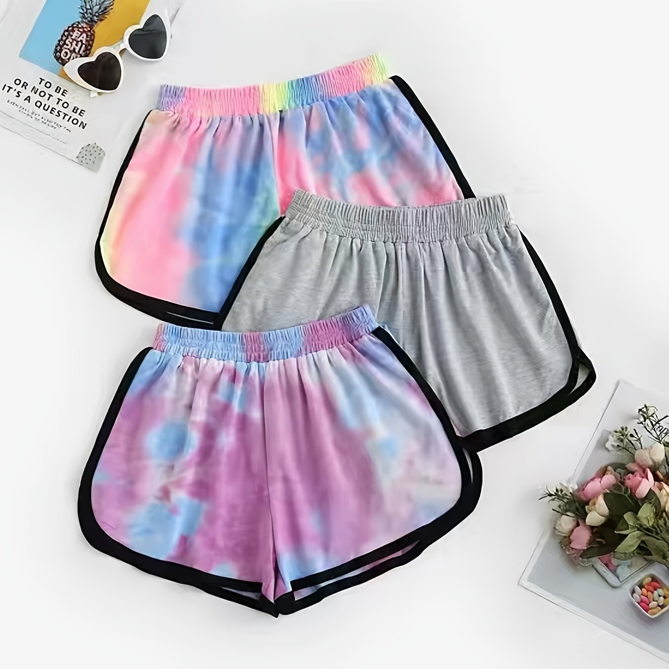 Tie Dye & Solid Shorts 3-Piece Set for Women