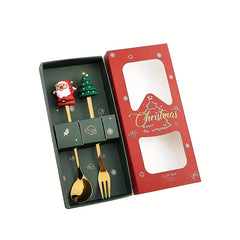Christmas Coffee Spoon And Fork Set - Tree Santa Claus Stainless Steel