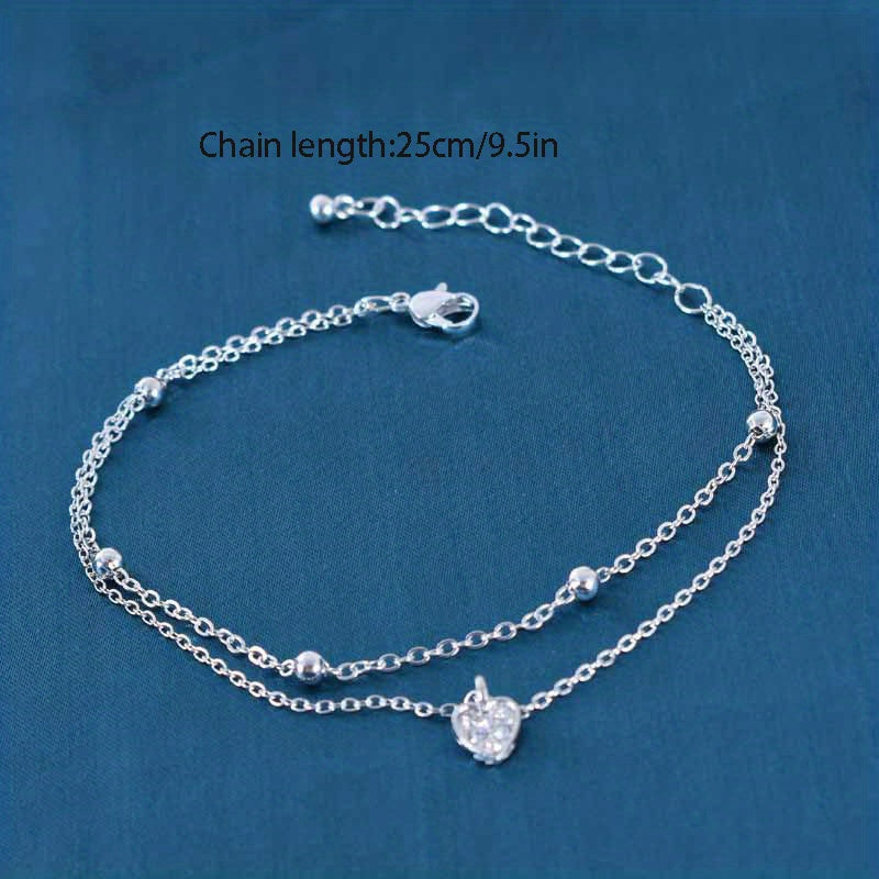 Heart Shape Pendant Anklet Double Layers Ankle Bracelet For Women