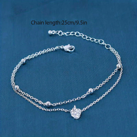 Heart Shape Pendant Anklet Double Layers Ankle Bracelet For Women
