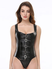 Women's Punk Rock Faux Leather Steampunk Corset Set Retro Goth