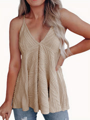 Textured Spaghetti Strap Top V Neck Sleeveless Cami