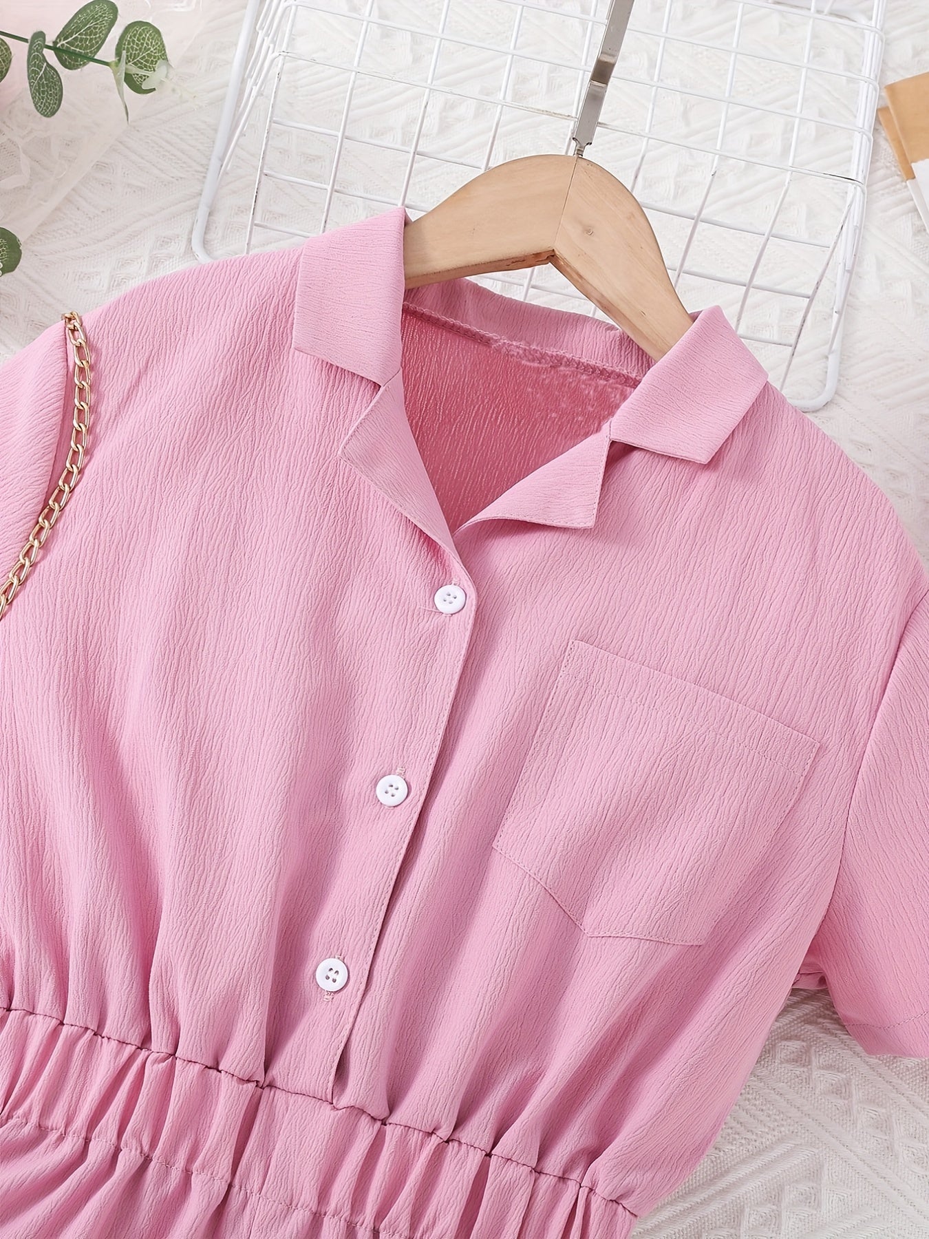 Sweet Lapel Short Sleeve Romper Elastic Waist Outfit