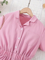 Sweet Lapel Short Sleeve Romper Elastic Waist Outfit