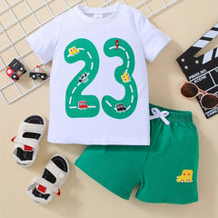 Boys Number 23 & Cartoon Cars Outfit Short Sleeves T-shirt & Shorts