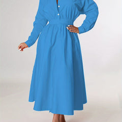Casual Dress Women's Plus Solid Button Up Shirt Dress