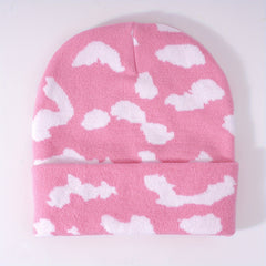 Cloud Jacquard Beanie Candy Y2K Knit Hat Lightweight Warm Skull Cap