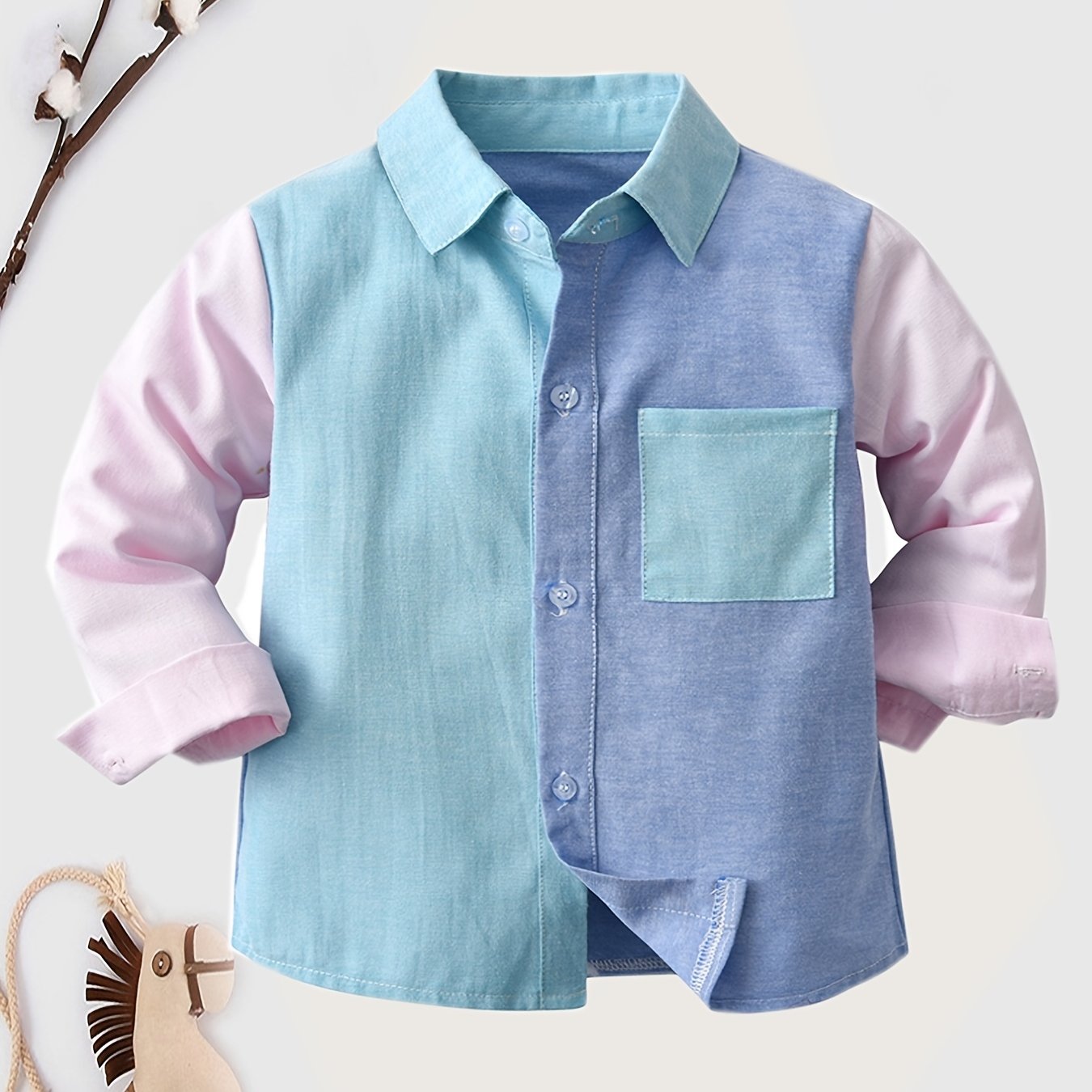 Boys Stylish Block Button Down Shirt Casual Long Sleeve Lapel