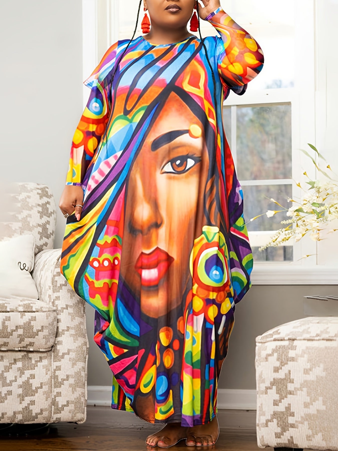 Cartoon Figure Long Sleeve Casual Dress