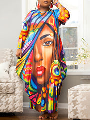 Cartoon Figure Long Sleeve Casual Dress
