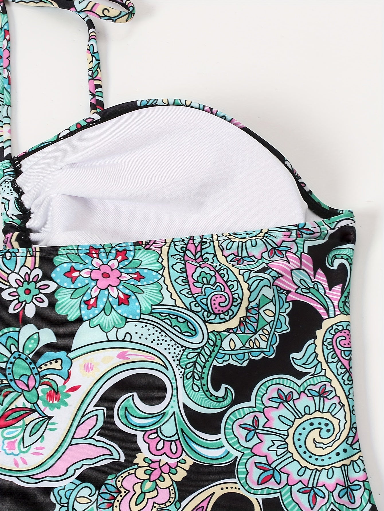 Boho Swimsuit Paisley Print Halter One Piece Bathing Suit
