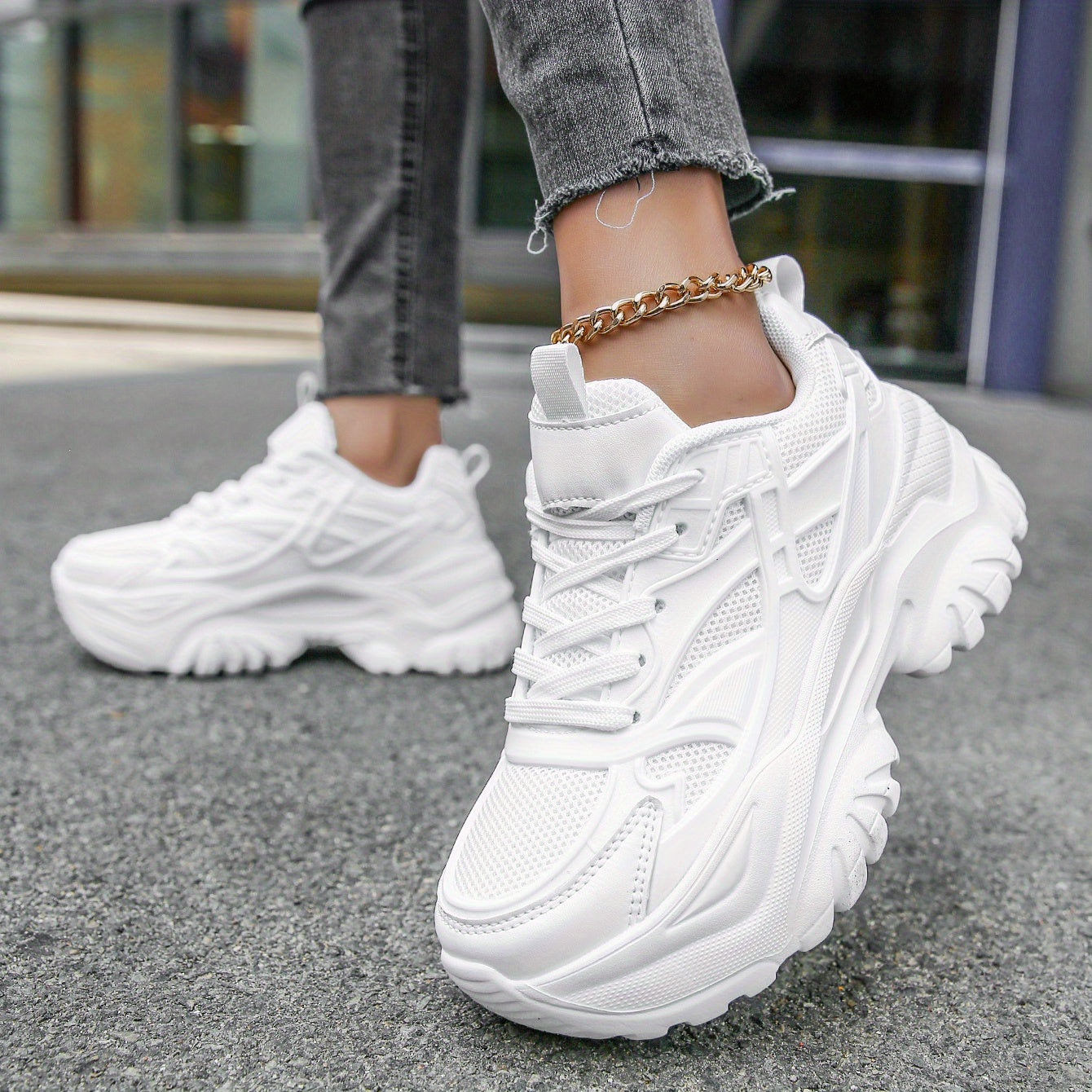 Women's Mesh Platform Sneakers Casual Lace Up Shoes