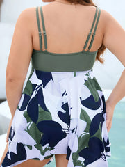 Colorblock Leaf Print Tankini Set with Shorts Swimsuit