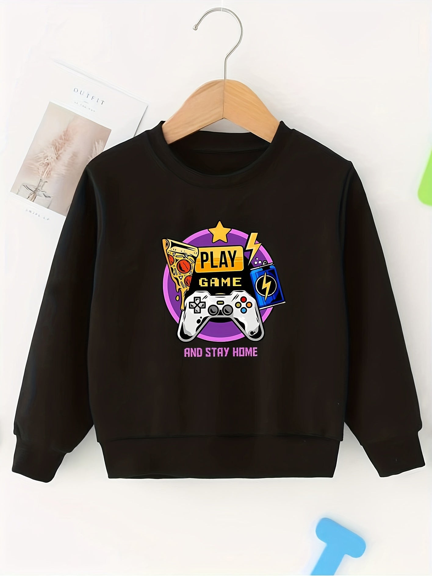 Kids Game Machine Print Sweatshirt Girls Graphic Pullover Top