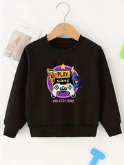 Kids Game Machine Print Sweatshirt Girls Graphic Pullover Top