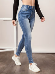 Slim-Fit Elastic Waist Skinny Jeans with Slight Stretch