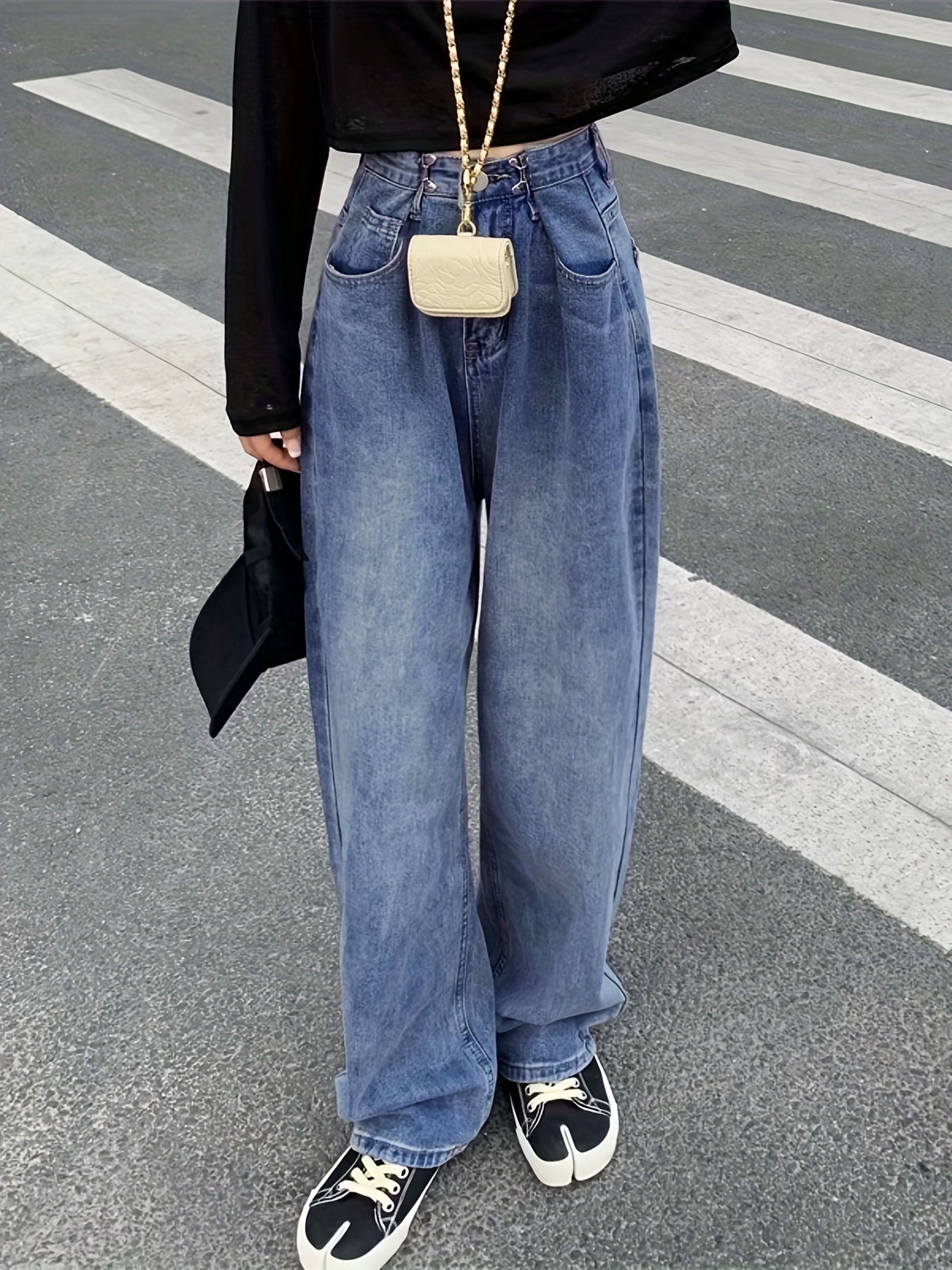 High Waist Straight Jeans Loose Fit Casual Baggy Jeans Women's Denim