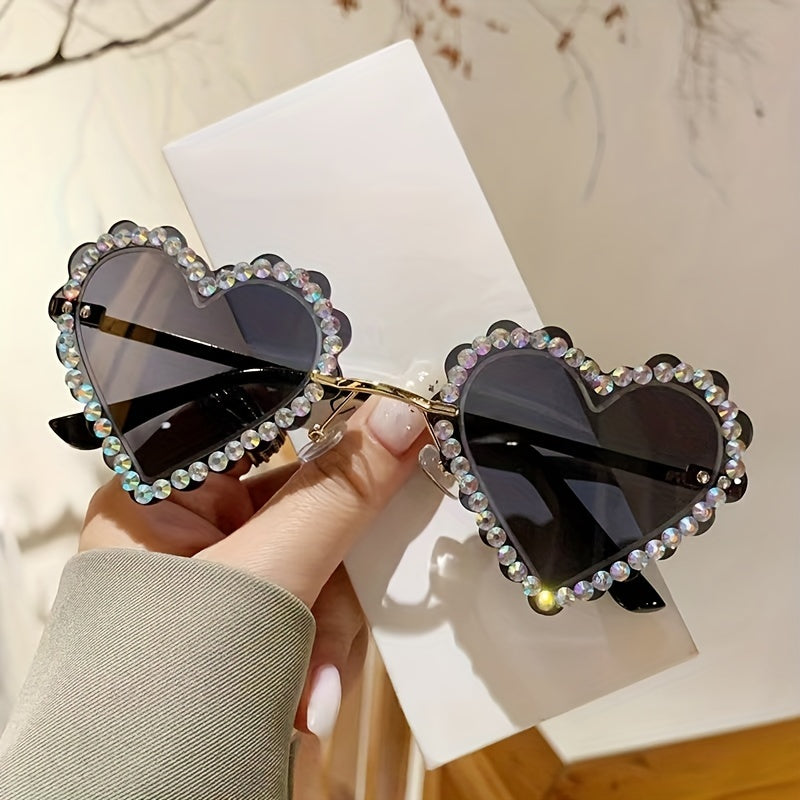 Kids Rhinestone Heart Sunglasses UV Protection