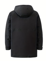 Men's Hooded Puffer Jacket Warm Winter Big Pockets Solid Coat