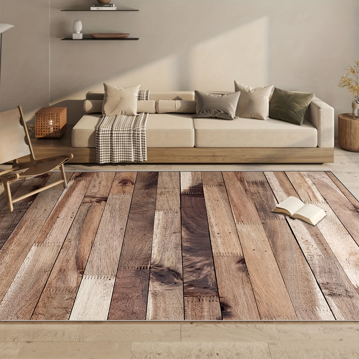 Wooden Print Area Rug Light Style Floor Mat Washable Home Decor Soft Non-slip