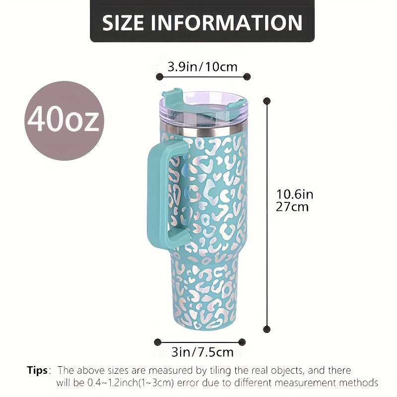 Leopard Print Insulated Water Bottle 40oz Stainless Steel Portable Tumbler