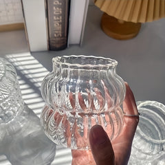Unique Glass Water Cup Vertical Stripe Fruit Tea Cup for Outdoor Camping
