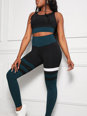 Striped 2pc Workout Set Crop Sports Bra & Leggings