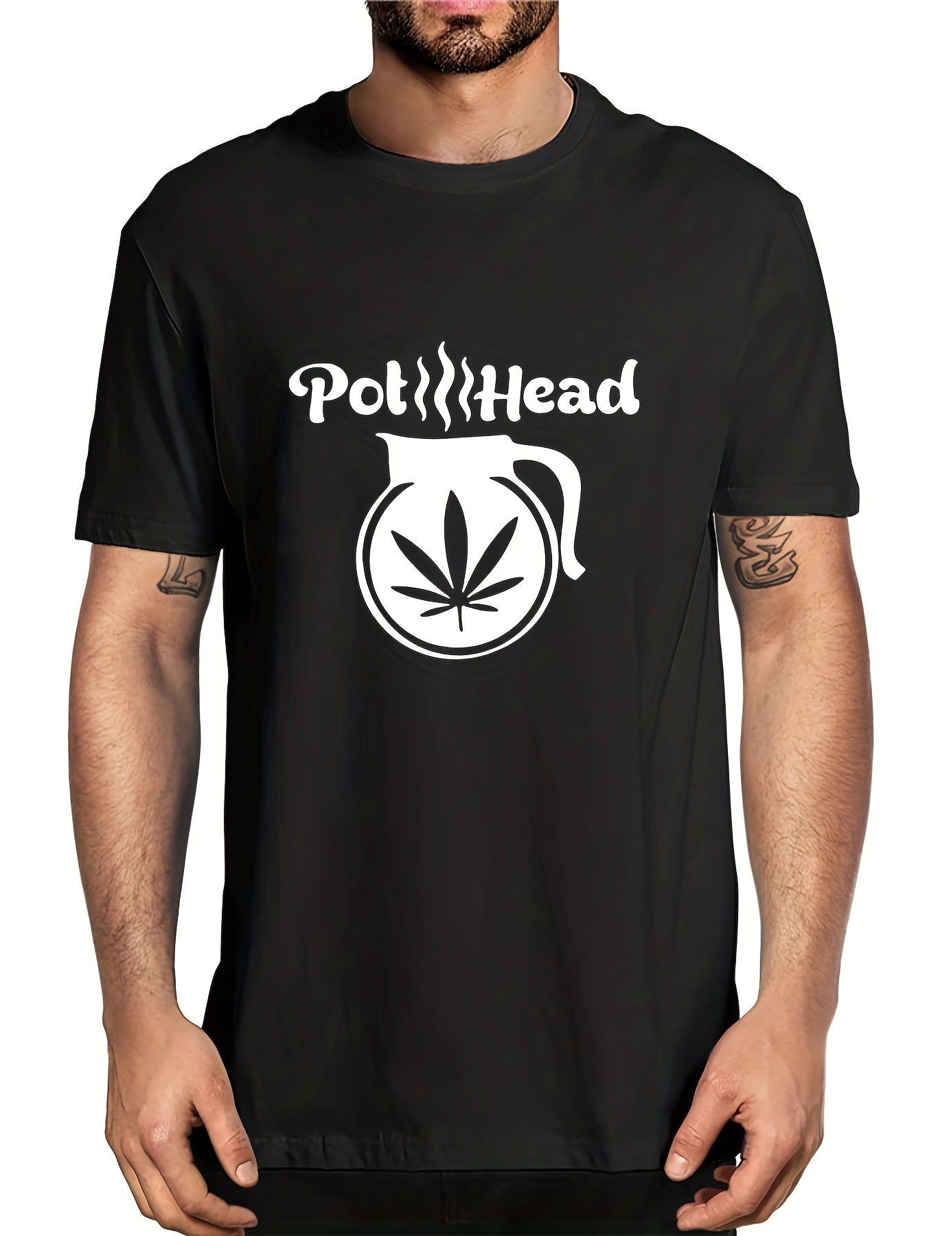 Men's Pot Head Print T shirt Casual Slightly Stretch Tee