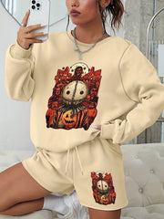 Women's Plus Graphic Print Sweatshirt & Shorts 2pcs Set