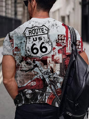 Retro 3D Motorcycle Graphic Print Men's Crew Neck T Shirt for Summer