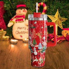 40oz Christmas Insulated Tumbler with Handle & Straw