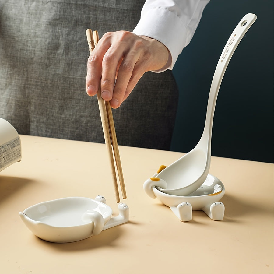 Ceramic Cat Spoon Rest for Stove Top - Kitchen Accessory for Utensil Holder