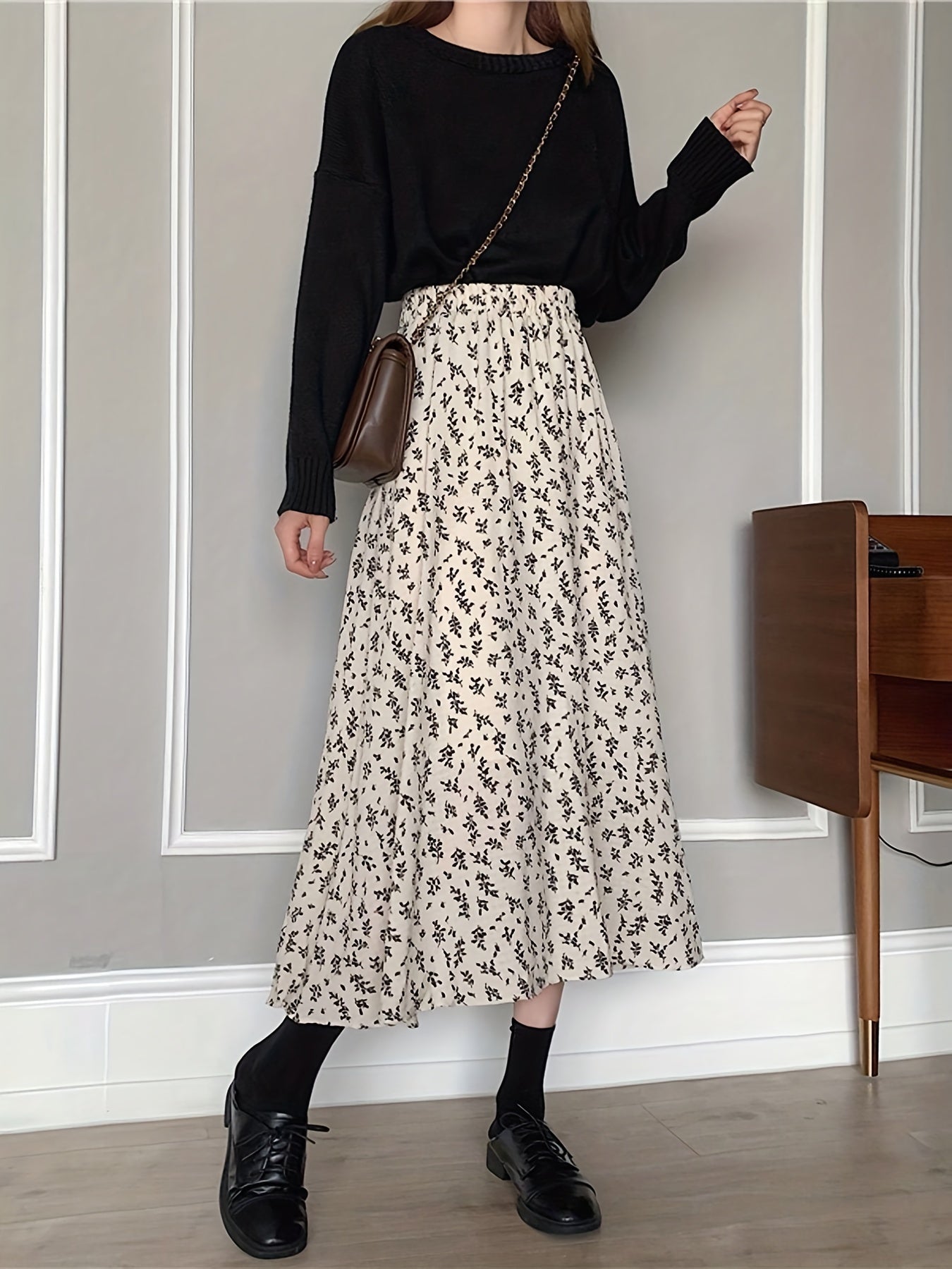 Floral Print Elastic Waist Skirt for Spring & Summer