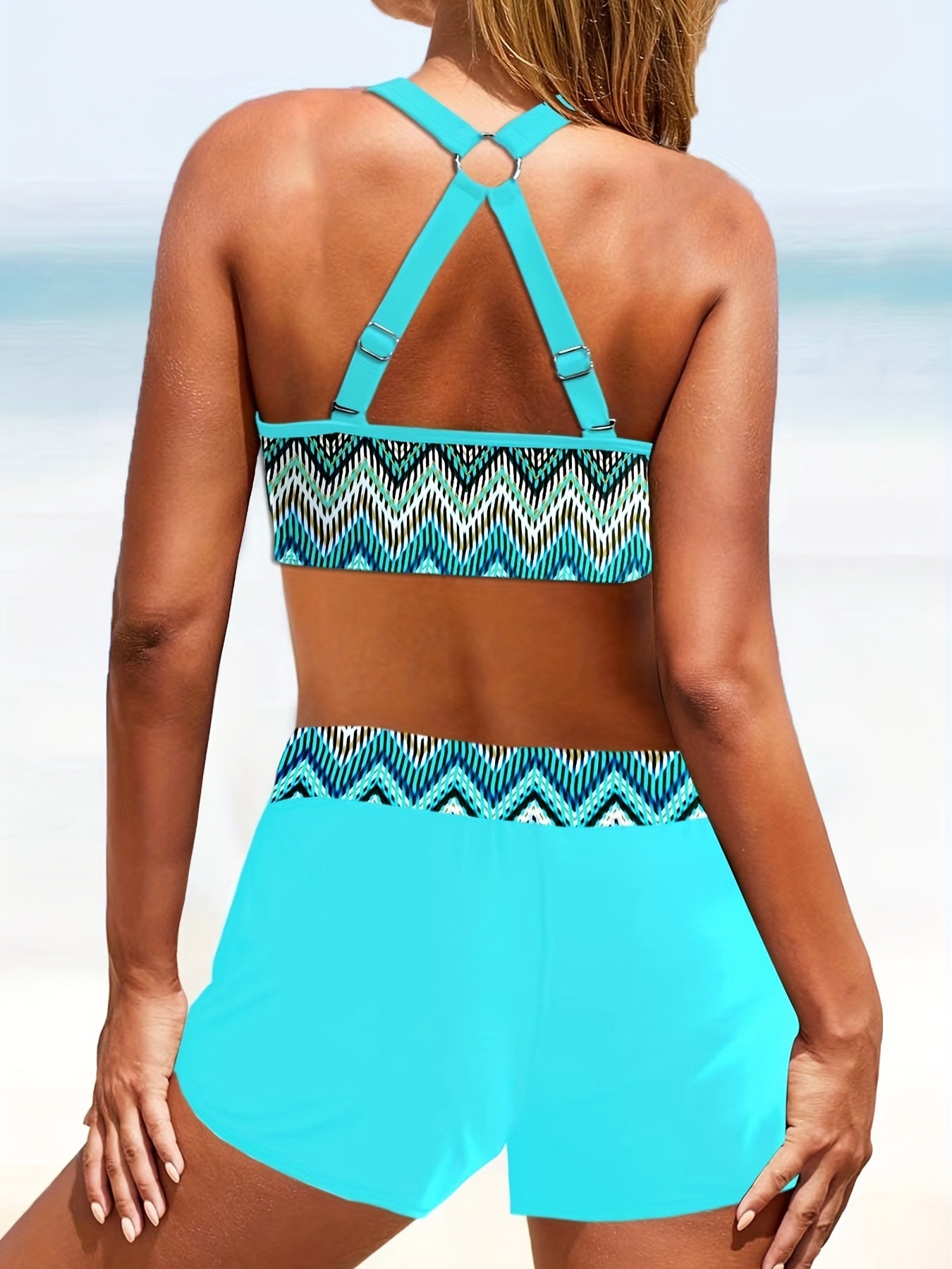 V-Drawstring Ring 2-Piece Swimsuit High Waist V-Neck Bathing Suit