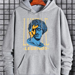 Head Statue Print Hoodie Men's Casual Pullover Hooded Sweatshirt