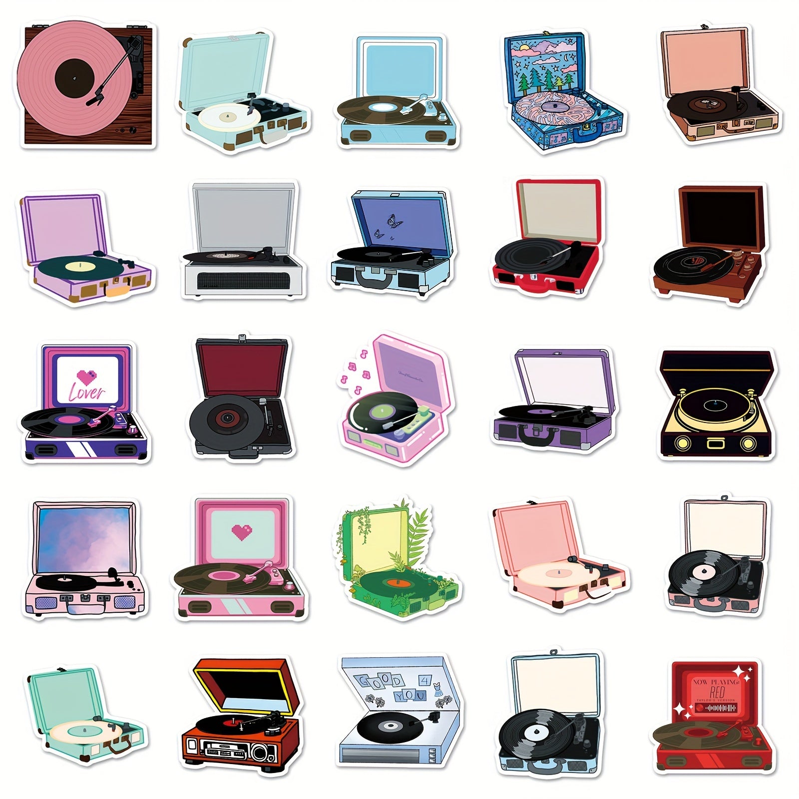 50pcs Cartoon Record Player Graffiti Stickers - DIY Waterproof Decorations