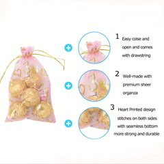 100pcs Heart-Shaped Organza Drawstring Pouch for Gifts, Candy, Jewelry